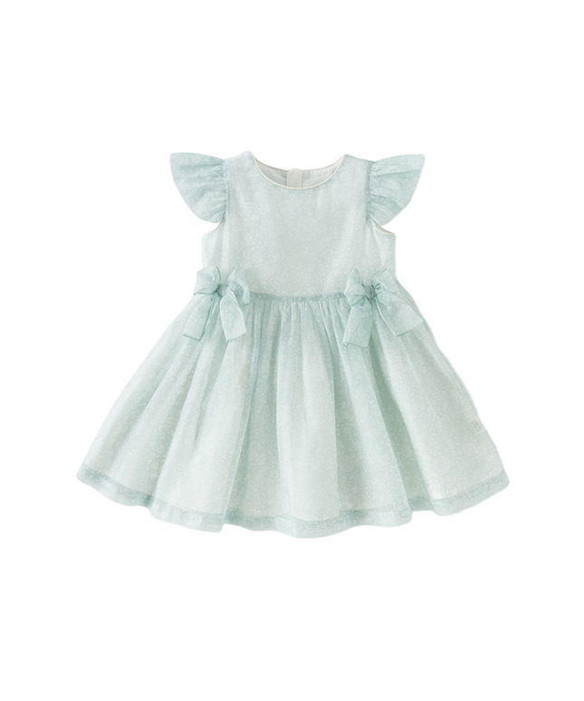 Girls Summer Bow Tie Green Cotton Dress