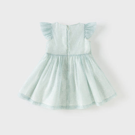 Girls Summer Bow Tie Green Cotton Dress