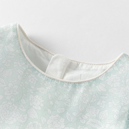 Girls Summer Bow Tie Green Cotton Dress