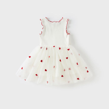 Girls Summer Sleeveless Knit Princess Mesh Dress