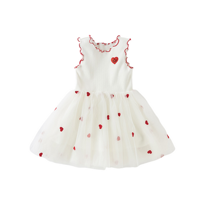 Girls Summer Sleeveless Knit Princess Mesh Dress