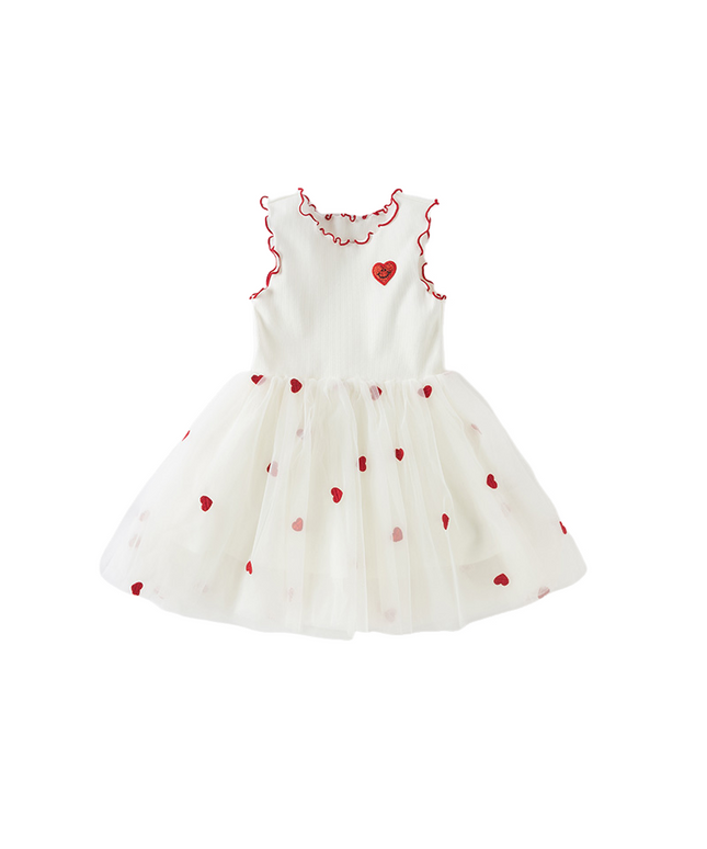 Girls Summer Sleeveless Knit Princess Mesh Dress