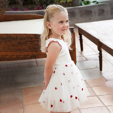 Girls Summer Sleeveless Knit Princess Mesh Dress