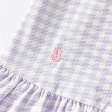 Girls Summer Cotton Purple Plaid Polo Cute College Dress