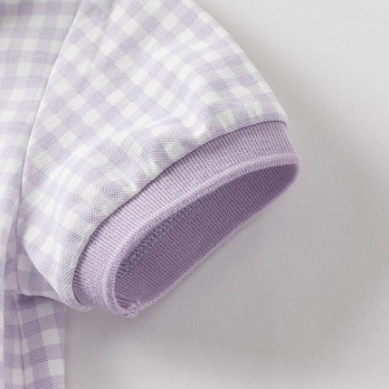 Girls Summer Cotton Purple Plaid Polo Cute College Dress