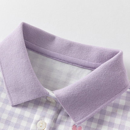 Girls Summer Cotton Purple Plaid Polo Cute College Dress