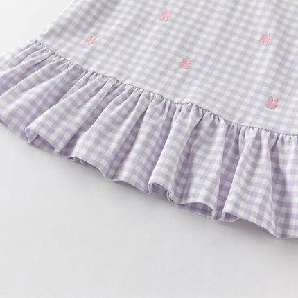 Girls Summer Cotton Purple Plaid Polo Cute College Dress