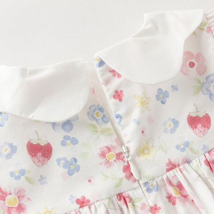 Toddler Girls Summer Floral Print Doll Collar Breathable Cotton Casual Dress