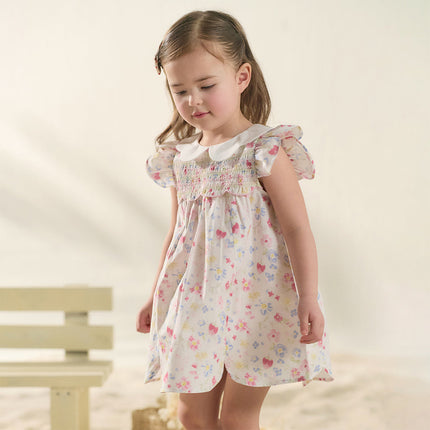 Toddler Girls Summer Floral Print Doll Collar Breathable Cotton Casual Dress