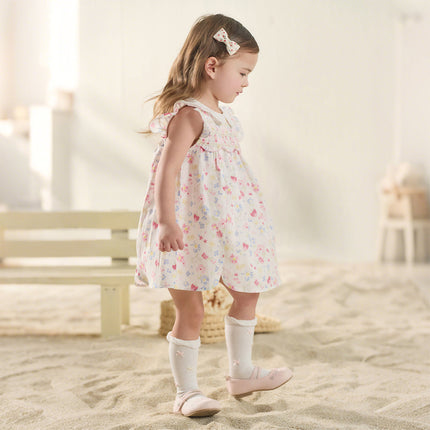 Toddler Girls Summer Floral Print Doll Collar Breathable Cotton Casual Dress