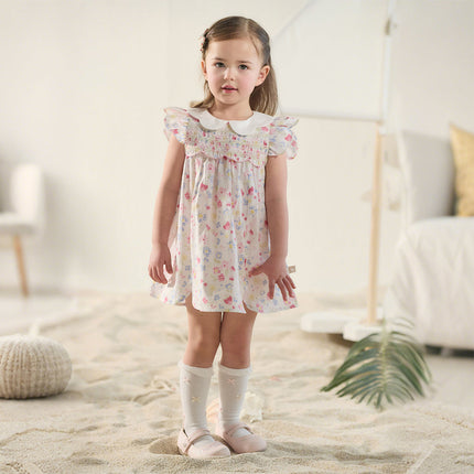 Toddler Girls Summer Floral Print Doll Collar Breathable Cotton Casual Dress