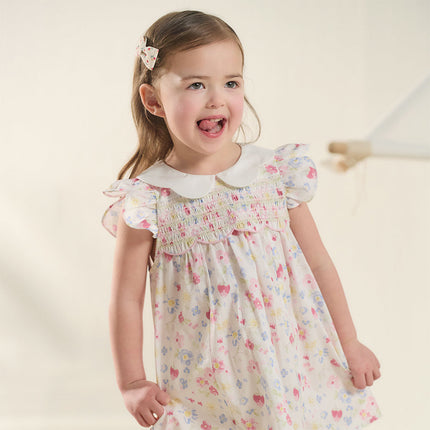 Toddler Girls Summer Floral Print Doll Collar Breathable Cotton Casual Dress