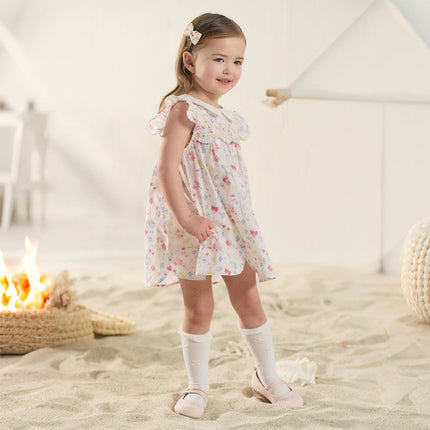 Toddler Girls Summer Floral Print Doll Collar Breathable Cotton Casual Dress