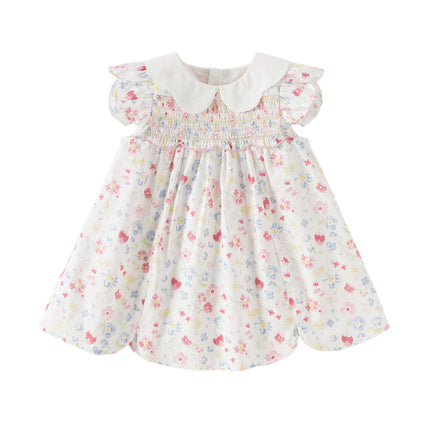 Toddler Girls Summer Floral Print Doll Collar Breathable Cotton Casual Dress