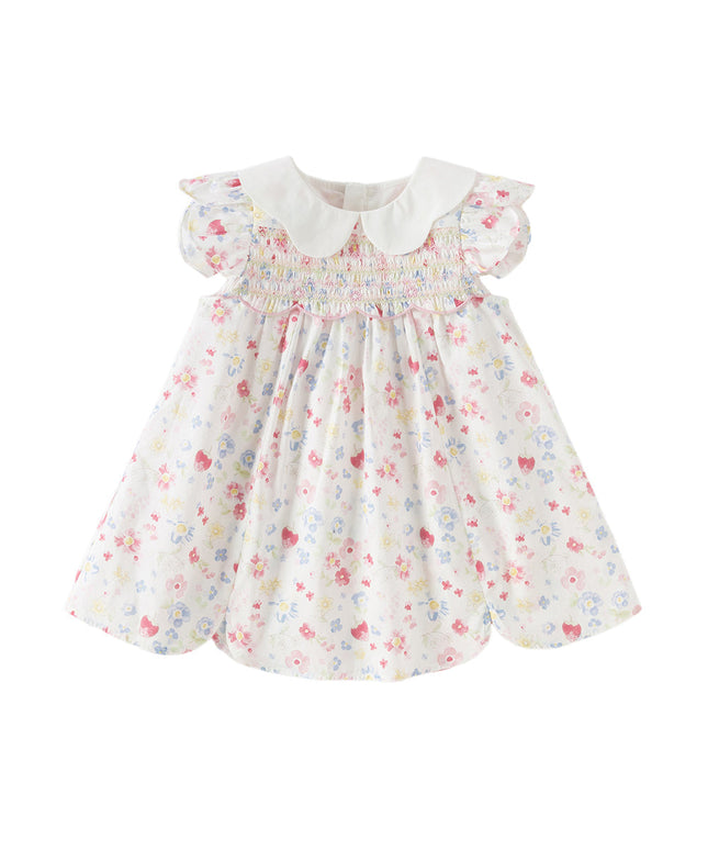 Toddler Girls Summer Floral Print Doll Collar Breathable Cotton Casual Dress