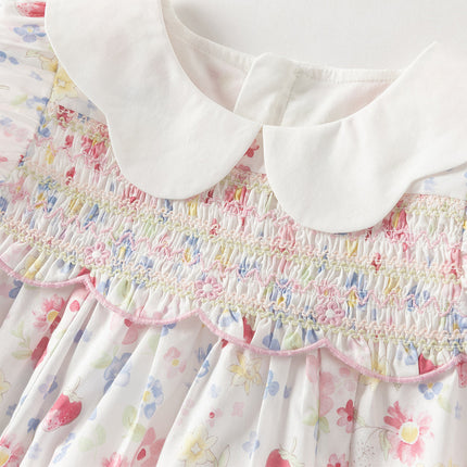 Toddler Girls Summer Floral Print Doll Collar Breathable Cotton Casual Dress