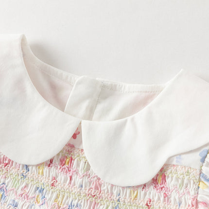 Toddler Girls Summer Floral Print Doll Collar Breathable Cotton Casual Dress