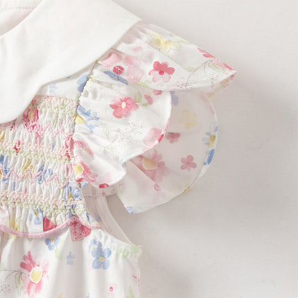 Toddler Girls Summer Floral Print Doll Collar Breathable Cotton Casual Dress