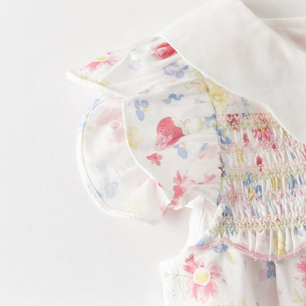 Toddler Girls Summer Floral Print Doll Collar Breathable Cotton Casual Dress