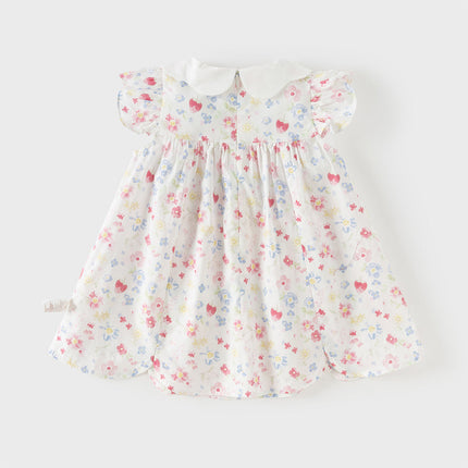 Toddler Girls Summer Floral Print Doll Collar Breathable Cotton Casual Dress