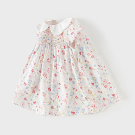 Toddler Girls Summer Floral Print Doll Collar Breathable Cotton Casual Dress