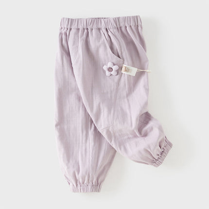 Toddler Girls Summer Purple/Green Adjustable-waistband Loose Jogger Pants