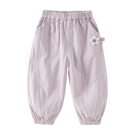 Toddler Girls Summer Purple/Green Adjustable-waistband Loose Jogger Pants