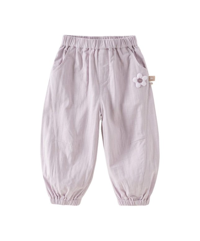 Toddler Girls Summer Purple/Green Adjustable-waistband Loose Jogger Pants