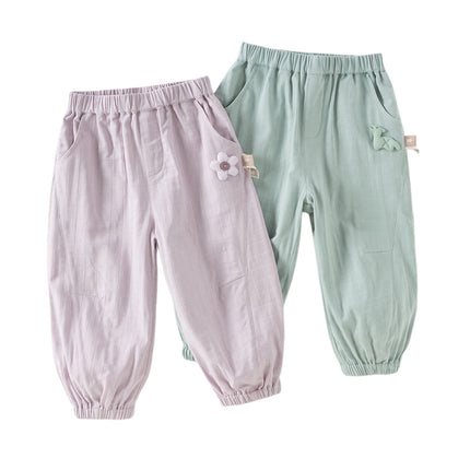 Toddler Girls Summer Purple/Green Adjustable-waistband Loose Jogger Pants
