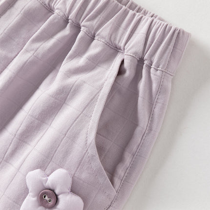 Toddler Girls Summer Purple/Green Adjustable-waistband Loose Jogger Pants