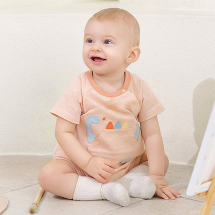 Baby Boys Summer Orange/Grey Green Animal Soft Cotton Casual Rompers
