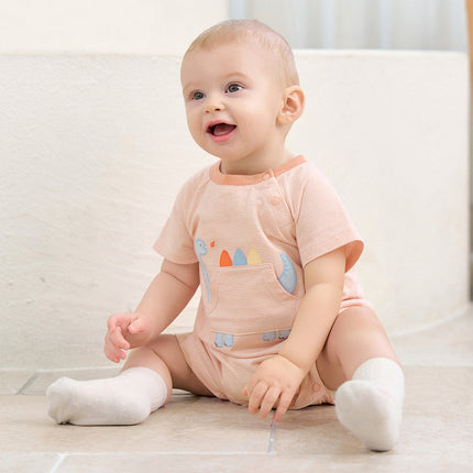 Baby Boys Summer Orange/Grey Green Animal Soft Cotton Casual Rompers