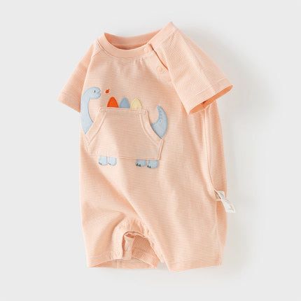 Baby Boys Summer Orange/Grey Green Animal Soft Cotton Casual Rompers