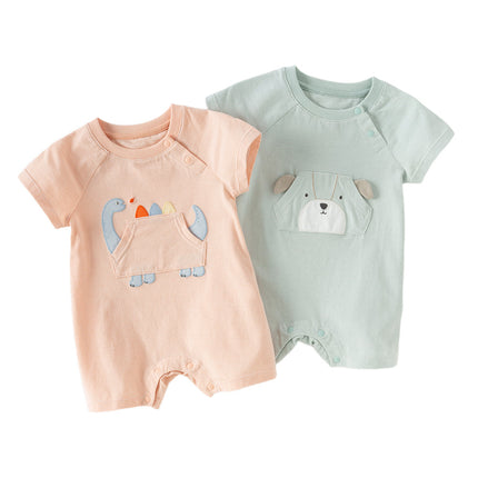 Baby Boys Summer Orange/Grey Green Animal Soft Cotton Casual Rompers