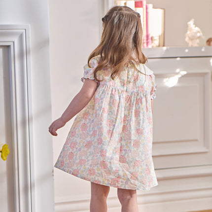 Toddler Girls Summer Stylish Floral Print Breathable Cotton A-line Dress