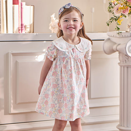 Toddler Girls Summer Stylish Floral Print Breathable Cotton A-line Dress