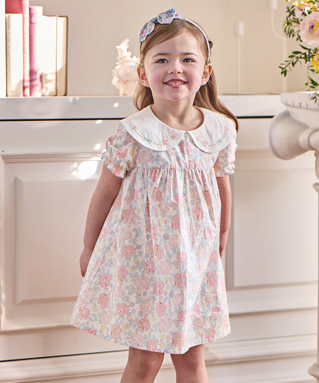Toddler Girls Summer Stylish Floral Print Breathable Cotton A-line Dress