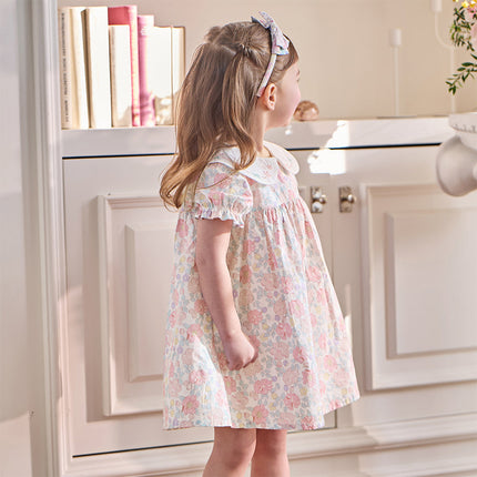 Toddler Girls Summer Stylish Floral Print Breathable Cotton A-line Dress