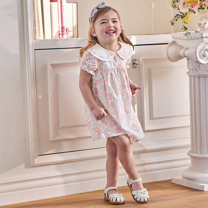 Toddler Girls Summer Stylish Floral Print Breathable Cotton A-line Dress