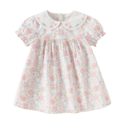 Toddler Girls Summer Stylish Floral Print Breathable Cotton A-line Dress