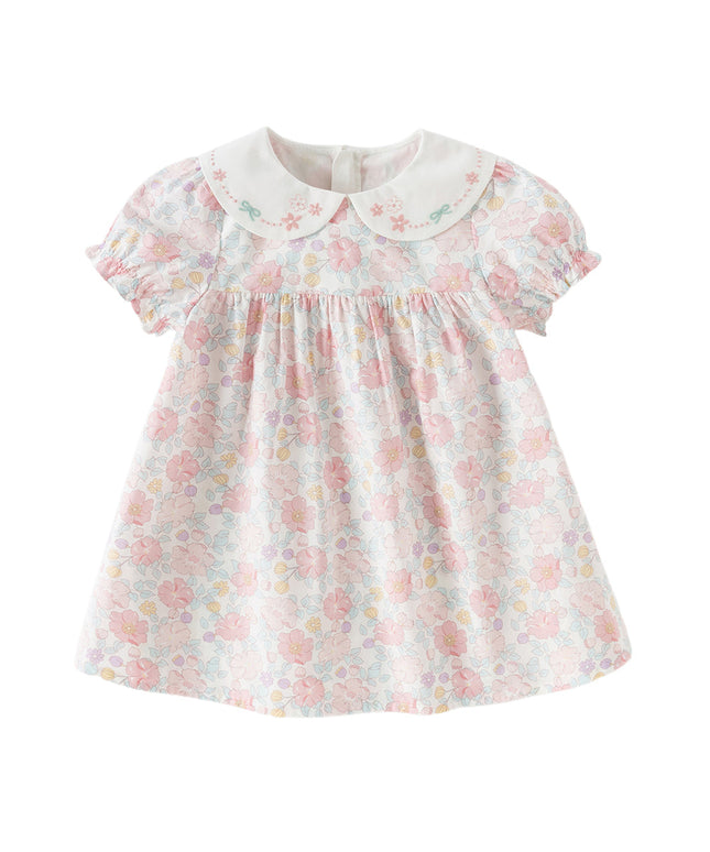 Toddler Girls Summer Stylish Floral Print Breathable Cotton A-line Dress
