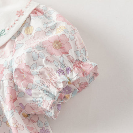 Toddler Girls Summer Stylish Floral Print Breathable Cotton A-line Dress