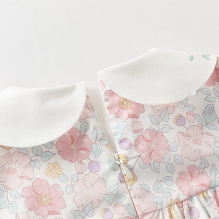 Toddler Girls Summer Stylish Floral Print Breathable Cotton A-line Dress