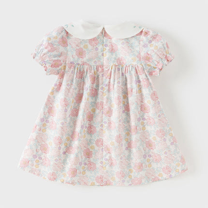 Toddler Girls Summer Stylish Floral Print Breathable Cotton A-line Dress