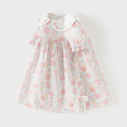 Toddler Girls Summer Stylish Floral Print Breathable Cotton A-line Dress
