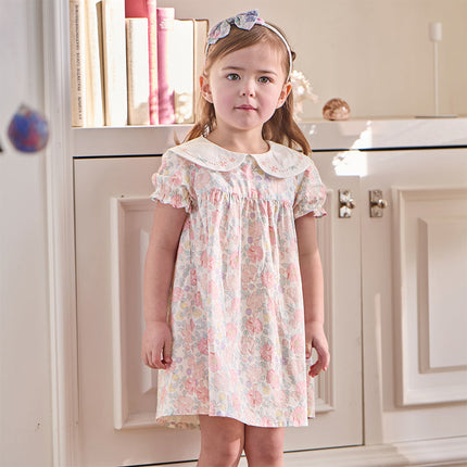 Toddler Girls Summer Stylish Floral Print Breathable Cotton A-line Dress