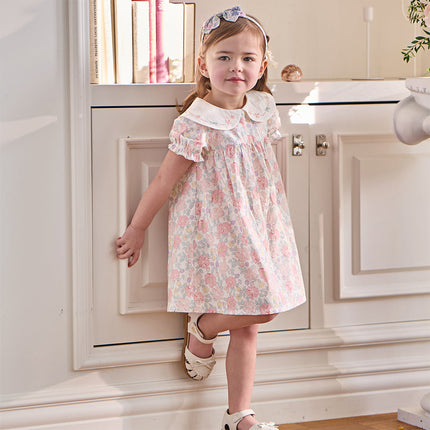 Toddler Girls Summer Stylish Floral Print Breathable Cotton A-line Dress