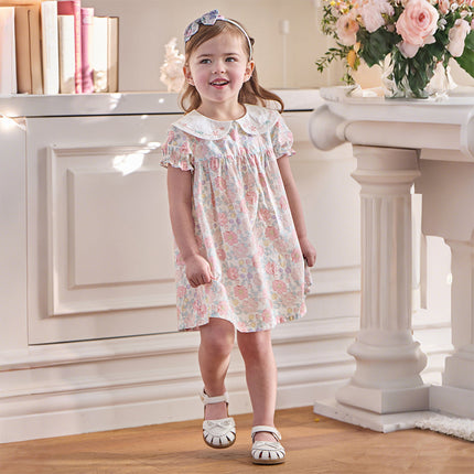 Toddler Girls Summer Stylish Floral Print Breathable Cotton A-line Dress