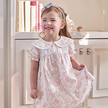 Toddler Girls Summer Stylish Floral Print Breathable Cotton A-line Dress