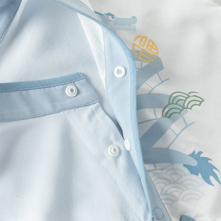 Baby Boys Summer Blue Chinese-style V-Neck Lightweight Rompers